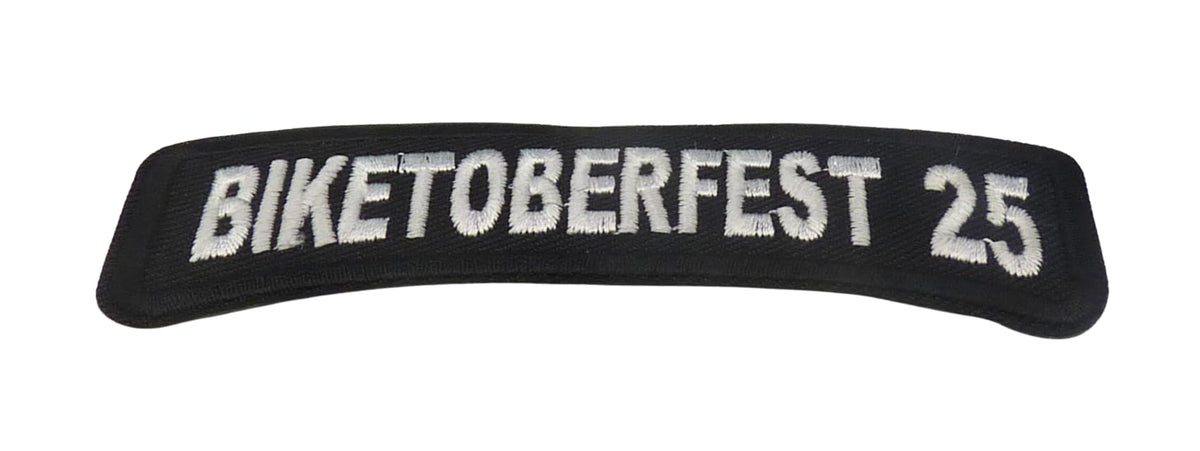 PatchStop Biketoberfest 25 Embroidered Rocker Patch, Black and White, Iron On or Sew On, 3.75 x 1.5 Inch — detail view 1