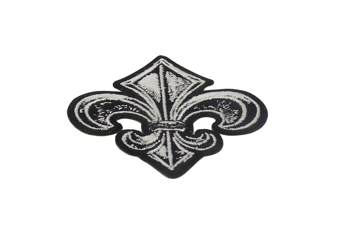 Fleur De Lis Embroidered Iron-On Patch, Black and White, Decorative Symbol Applique — detail view 1