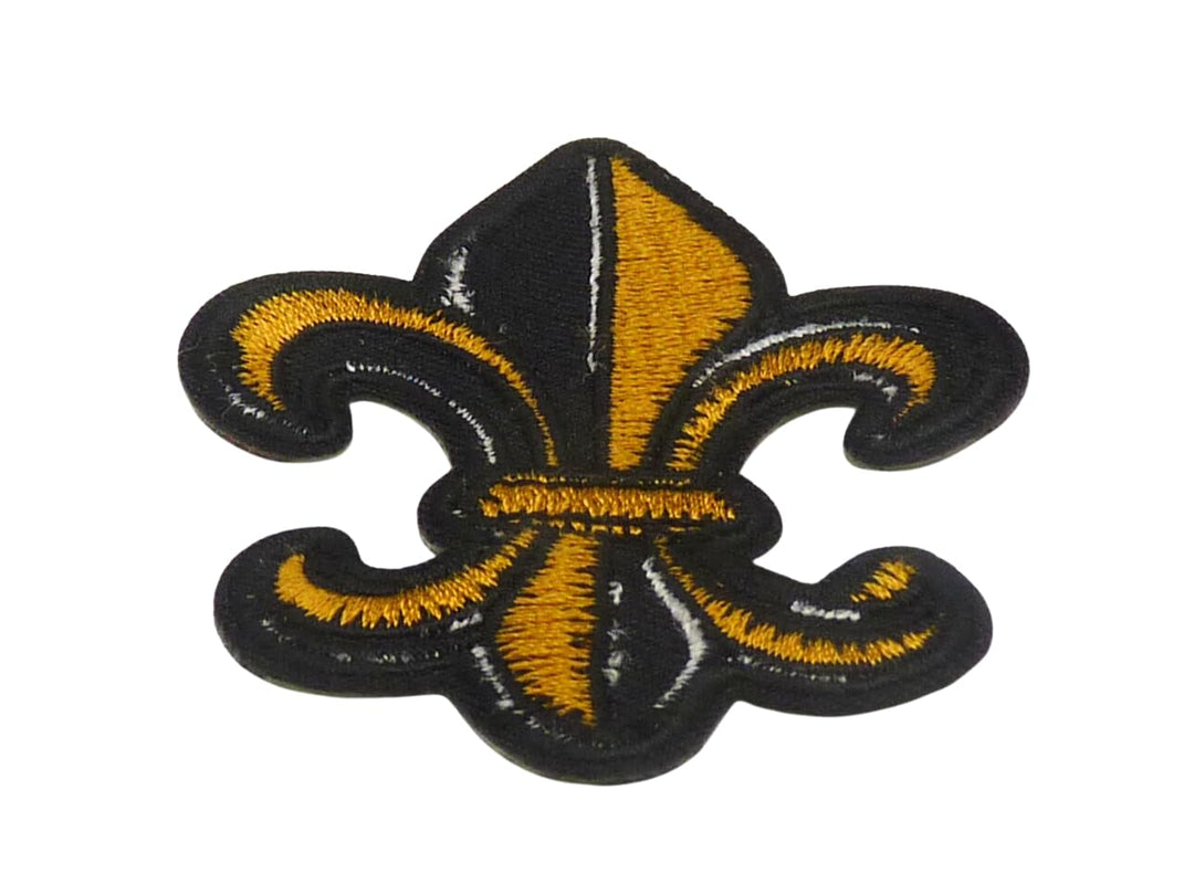 Fleur De Lis Embroidered Iron-On Patch, Black and Yellow, Decorative Applique — detail view 1