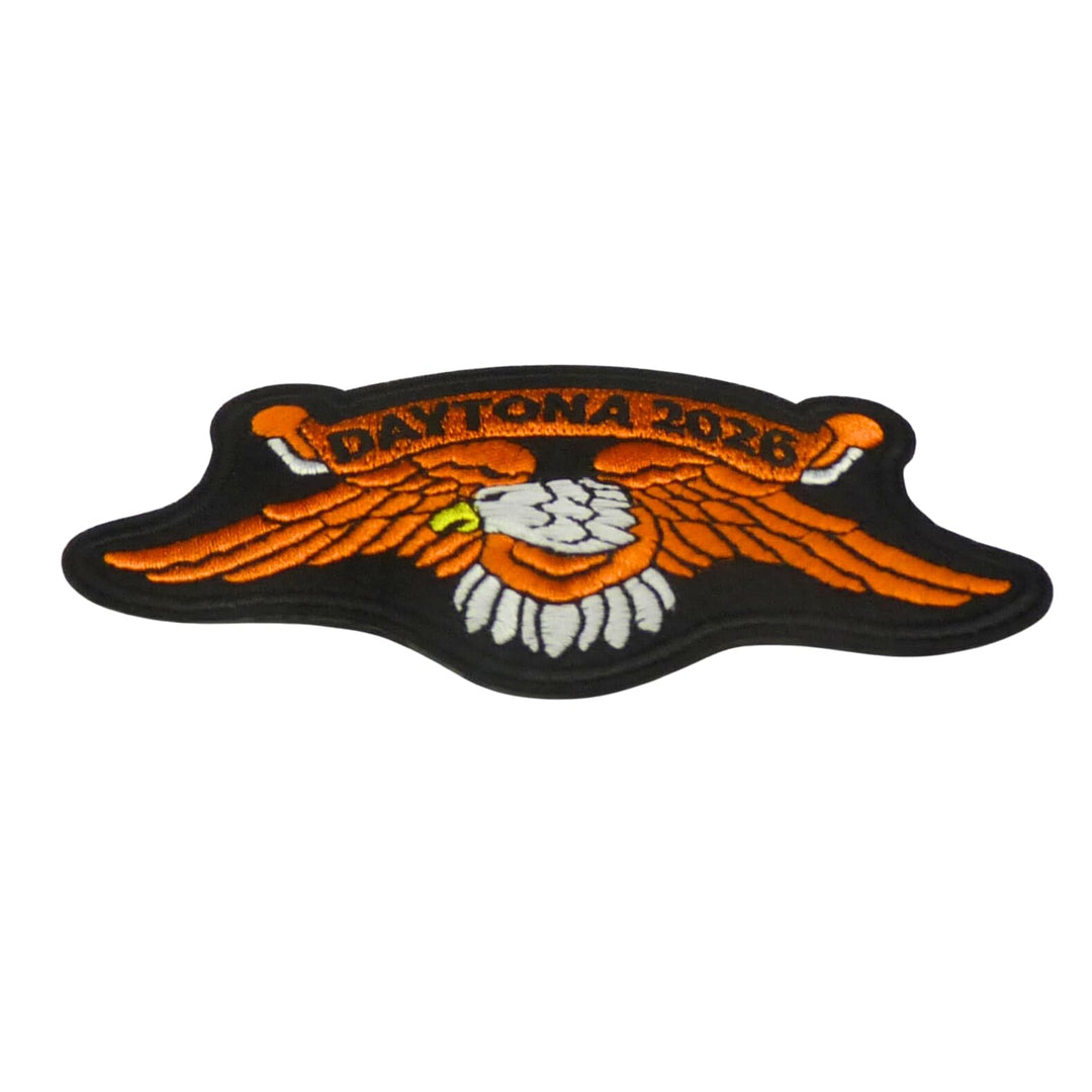 PatchStop 2026 Daytona Bike Week Orange Eagle Embroidered Patch, Fabric, 4.25" x 2", Iron On, Motorcycle Event Souvenir — detail view 1