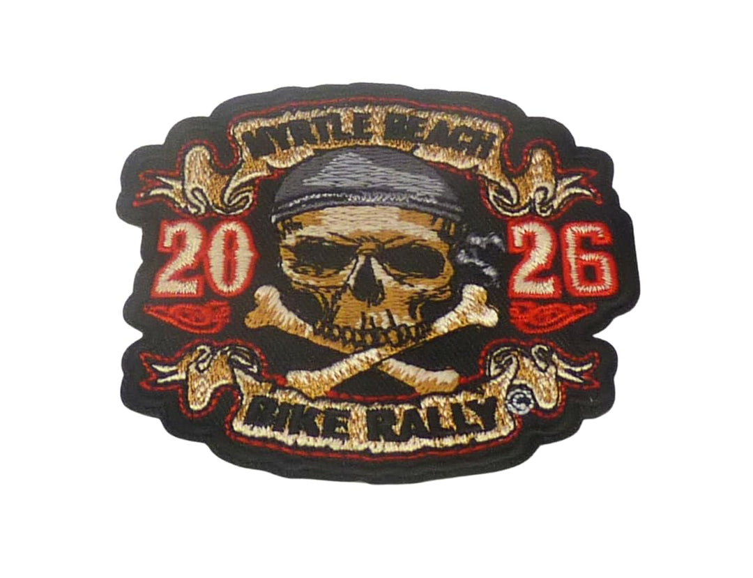 Myrtle Beach 2026 Bike Rally Skull and Crossbones Patch — detail view 1
