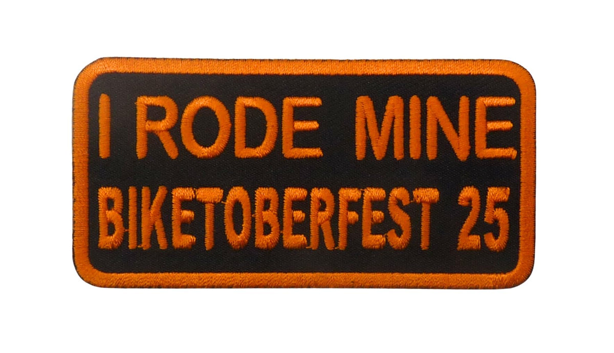 PatchStop I Rode Mine Biketoberfest 25 Embroidered Patch, Black and Orange, 3.5" x 1.75", Iron On or Sew On — product image