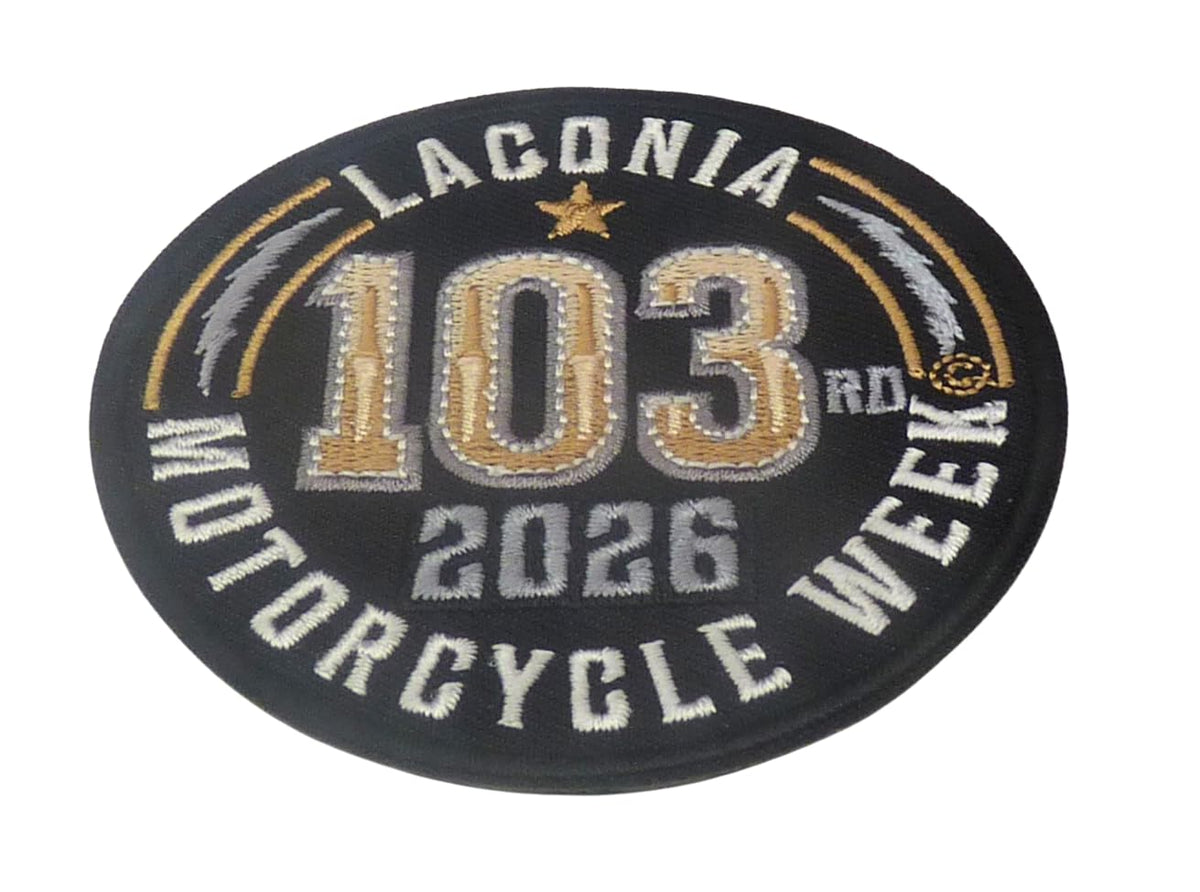 Laconia 103rd Motorcycle Week 2026 Embroidered Event Patch — detail view 1
