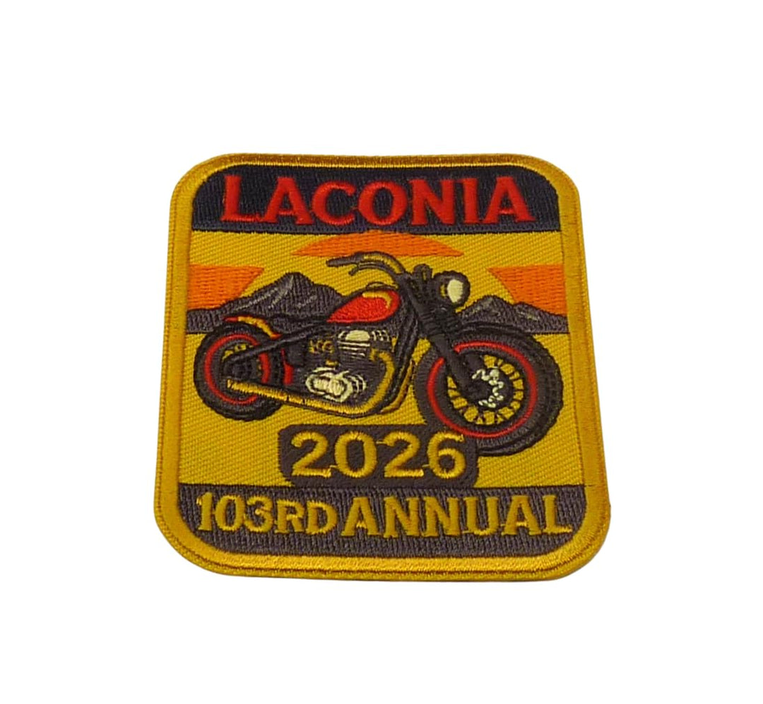 Laconia 2026 103rd Annual Motorcycle Rally Embroidered Patch — detail view 1