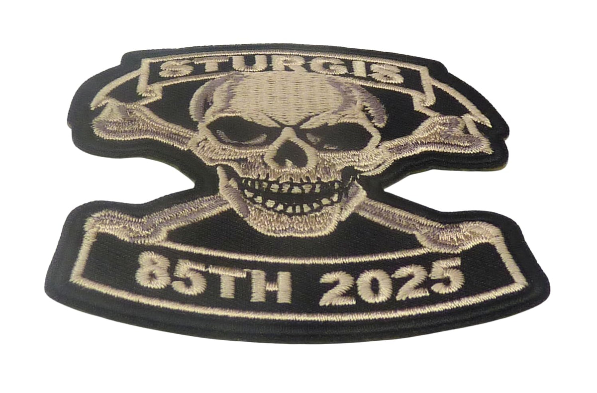Sturgis 85th 2025 Event Embroidered Patch Skull and Crossbones — detail view 1