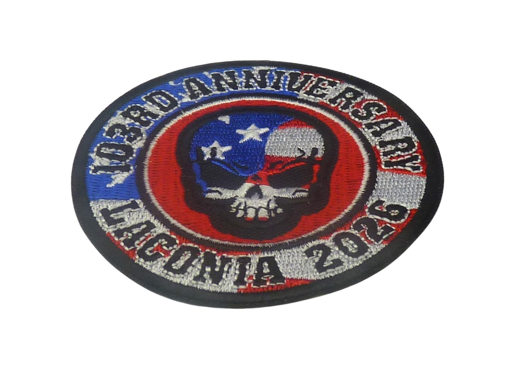 103rd Anniversary Laconia 2026 Motorcycle Skull Event Patch — detail view 1