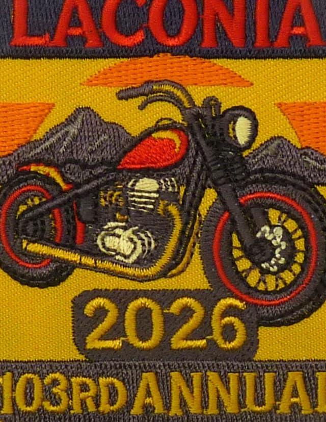 Laconia 2026 103rd Annual Motorcycle Rally Embroidered Patch — detail view 2