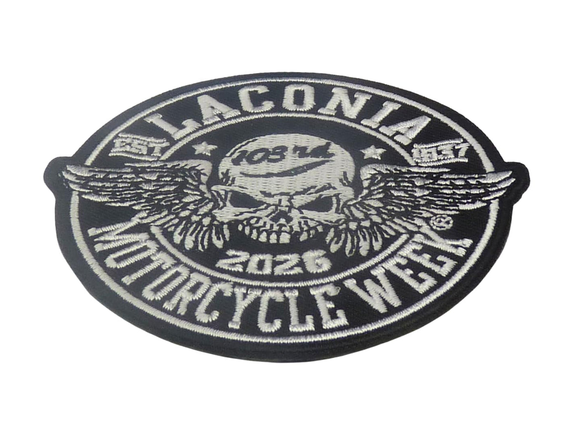 Laconia 103rd 2026 Motorcycle Week Skull Wings Event Patch — detail view 1