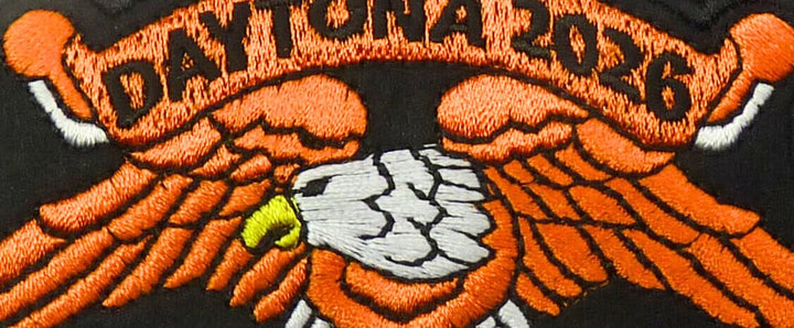 PatchStop 2026 Daytona Bike Week Orange Eagle Embroidered Patch, Fabric, 4.25" x 2", Iron On, Motorcycle Event Souvenir — detail view 2