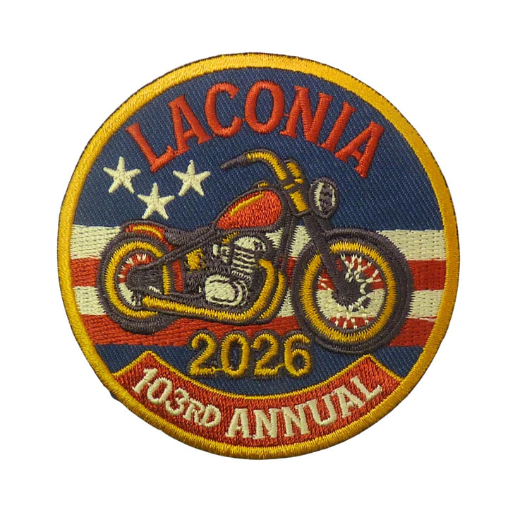 Laconia 2026 103rd Annual Motorcycle Event Embroidered Patch — product image