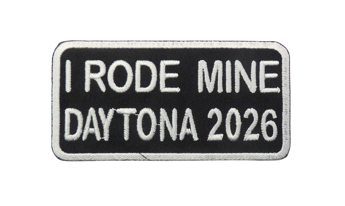 PatchStop 2026 Daytona Bike Week I Rode Mine Embroidered Patch, White on Black, 3.75" x 1.25", Iron On Motorcycle Event Souvenir — product image