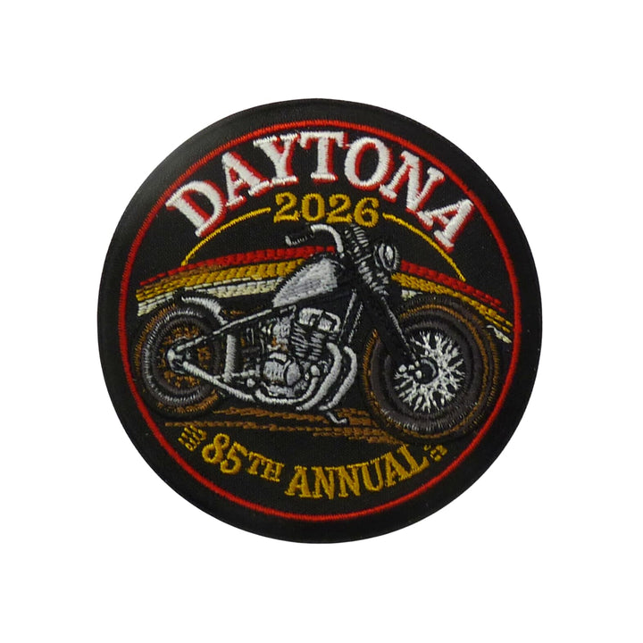 PatchStop Daytona 2026 Motorbike 85th Annual Event Embroidered Patch, Fabric, 3" Diameter (7.6cm), Art Deco Style, — product image