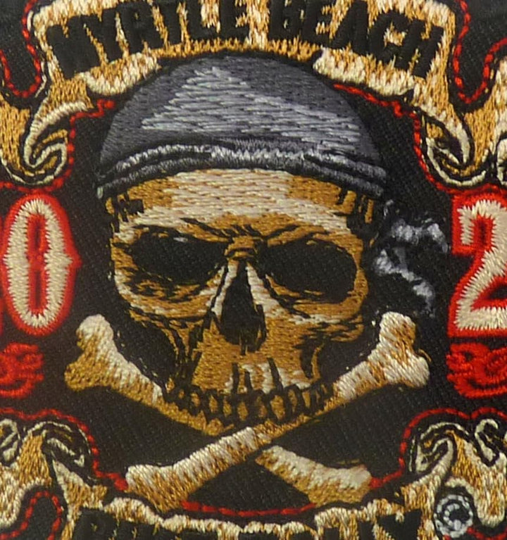 Myrtle Beach 2026 Bike Rally Skull and Crossbones Patch — detail view 2