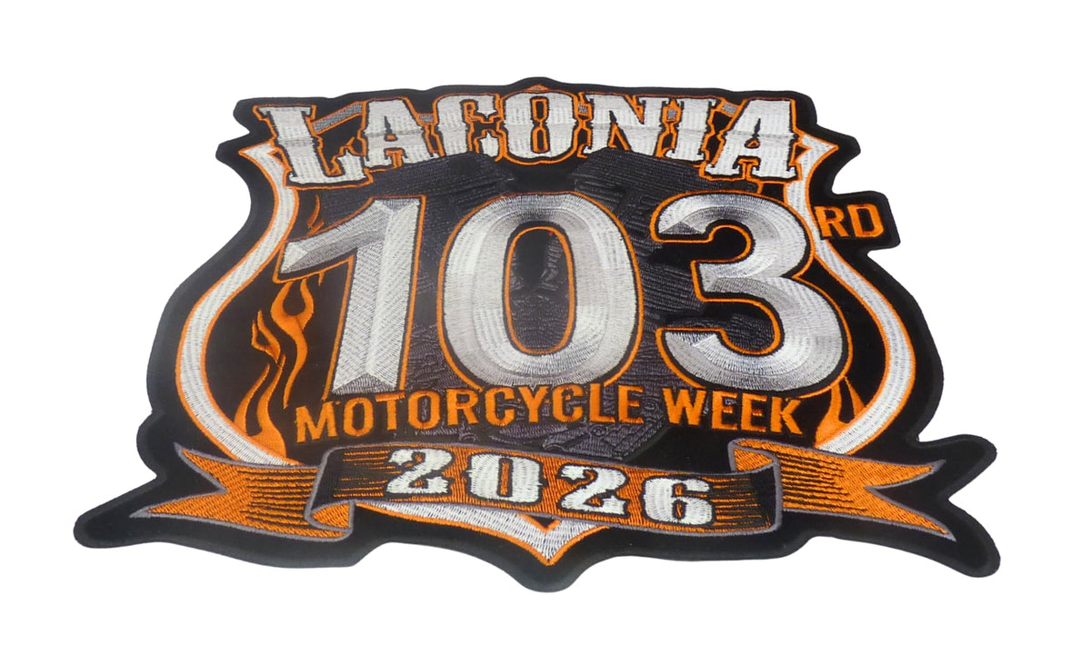 Laconia 103rd Motorcycle Week 2026 Orange Event Large Patch — detail view 1