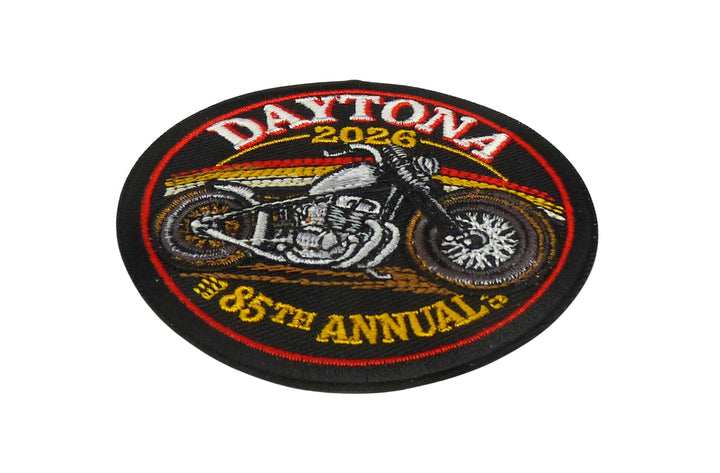 PatchStop Daytona 2026 Motorbike 85th Annual Event Embroidered Patch, Fabric, 3" Diameter (7.6cm), Art Deco Style, — detail view 1