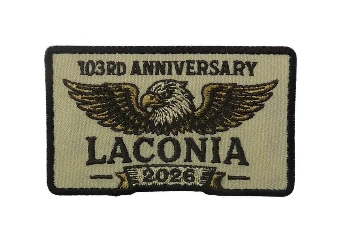 Laconia 2026 103rd Anniversary Eagle Embroidered Event Patch — product image