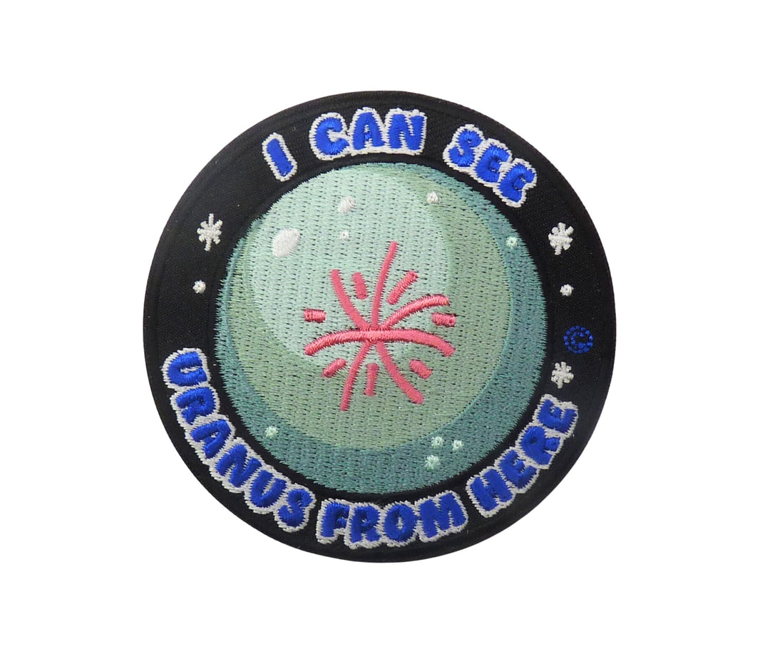 I Can See Uranus from Here Embroidered Patch, Round, Funny Space Planet Design, Iron-On Applique — product image