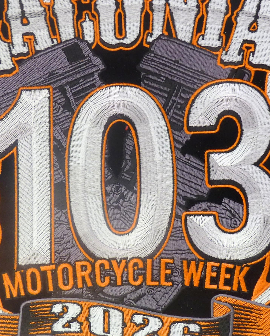 Laconia 103rd Motorcycle Week 2026 Orange Event Large Patch — detail view 2