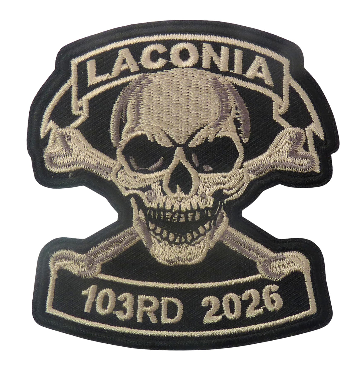 Laconia 103rd 2026 Skull and Crossbones Embroidered Patch — product image