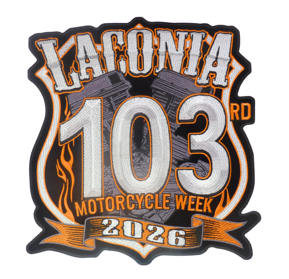 Laconia 103rd Motorcycle Week 2026 Orange Event Large Patch — product image