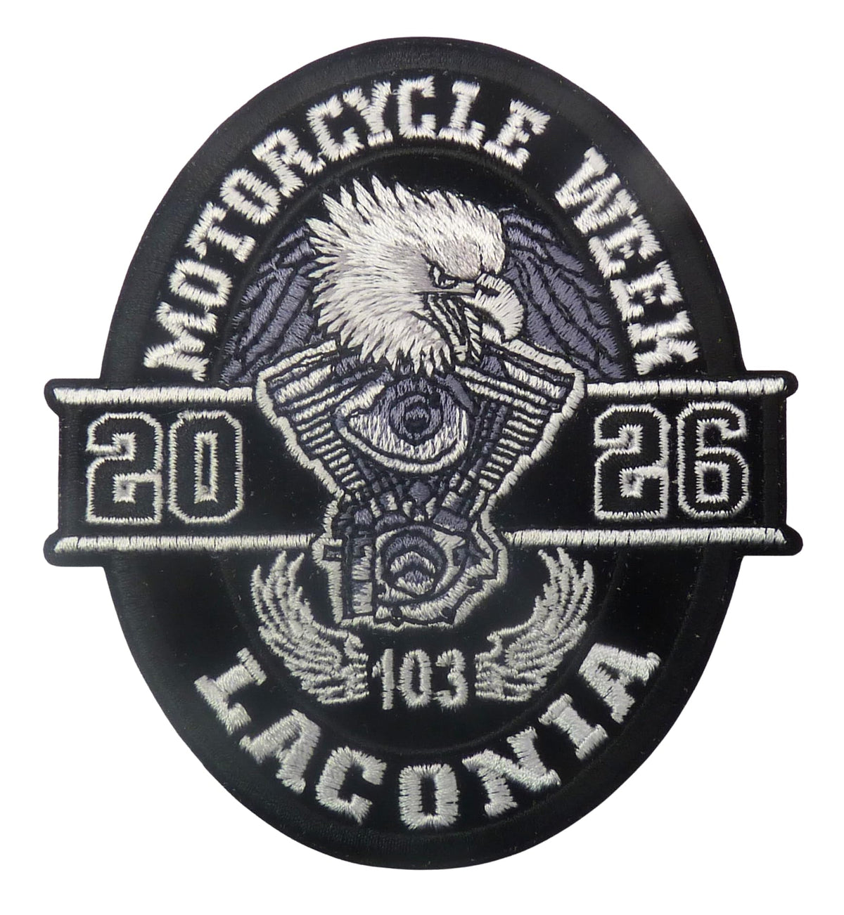 Laconia Motorcycle Week 2026 Eagle Embroidered Event Patch — product image