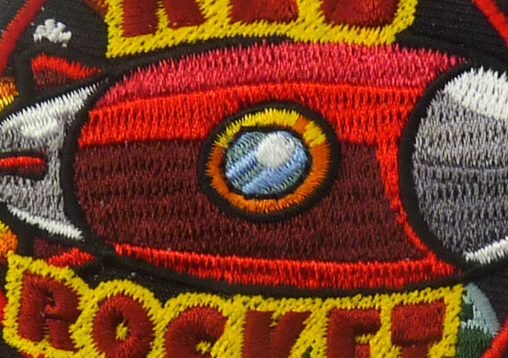 Red Rocket Embroidered Patch, Retro Space Rocket Design Patch — detail view 2