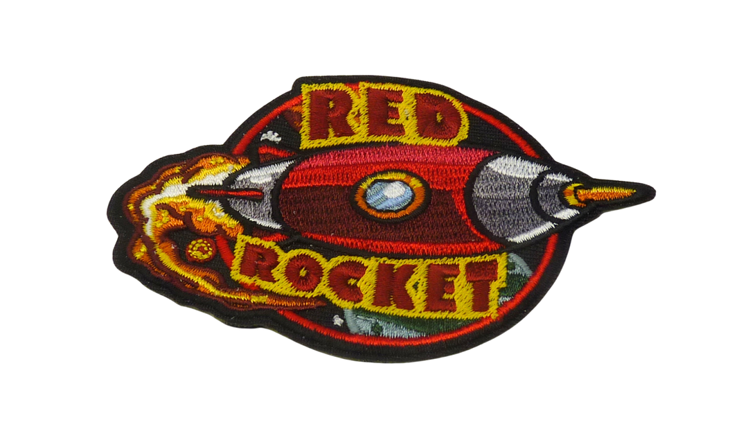 Red Rocket Embroidered Patch, Retro Space Rocket Design Patch — detail view 1