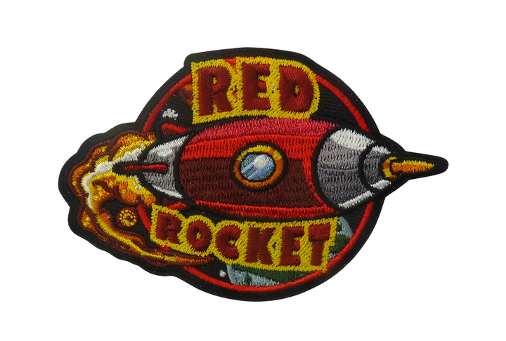 Red Rocket Embroidered Patch, Retro Space Rocket Design Patch — product image
