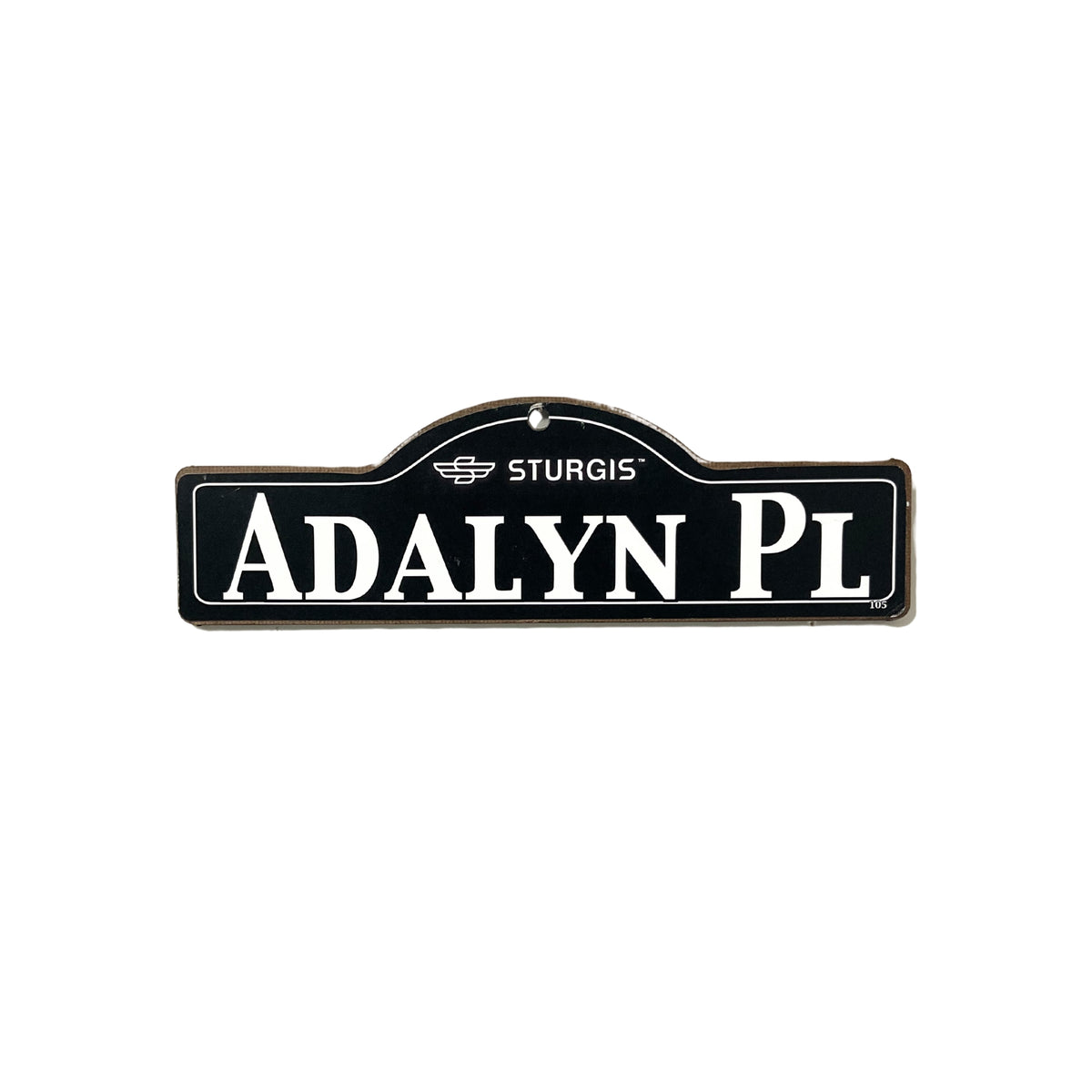 Adalyn Sturgis wooden street name sign with white lettering on black