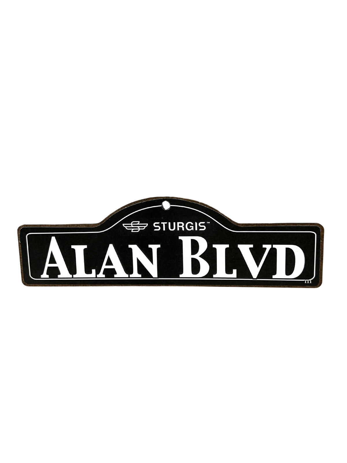 Alan Sturgis wooden street name sign with white lettering on black