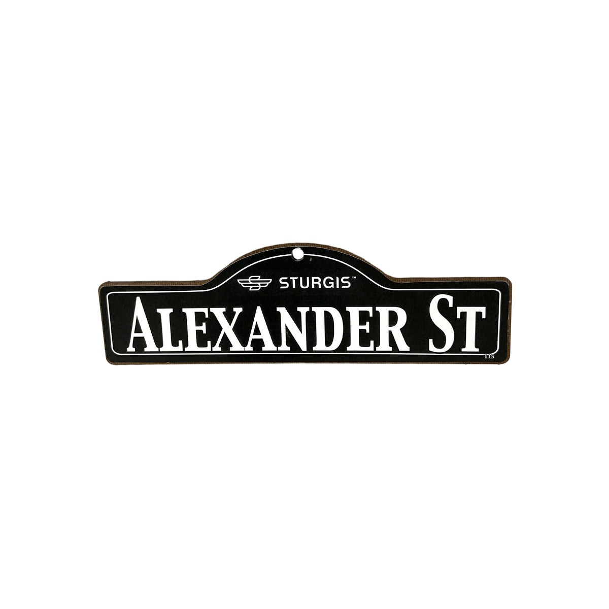 Alexander Sturgis wooden street name sign with white lettering on black