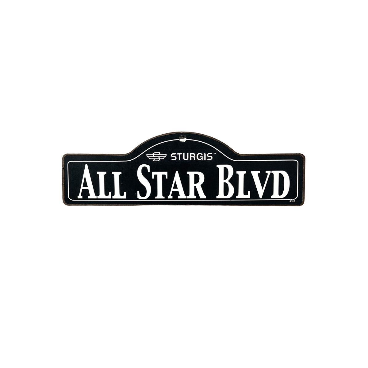 All Star Sturgis wooden street name sign with white lettering on black