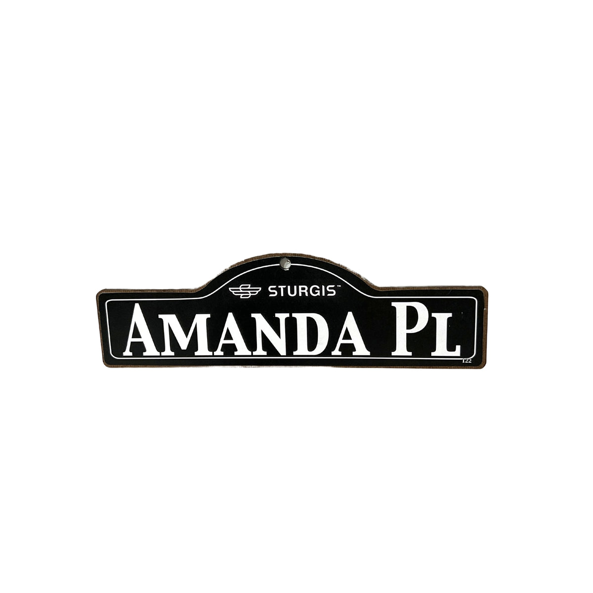 Amanda Sturgis wooden street name sign with white lettering on black