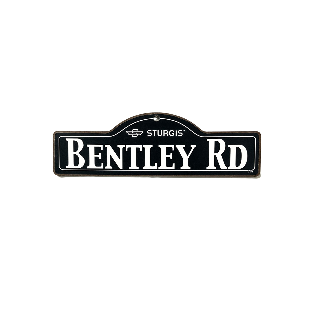 Bentley Sturgis wooden street name sign with white lettering on black