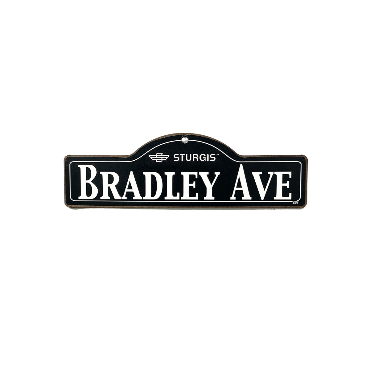 Bradley Sturgis wooden street name sign with white lettering on black