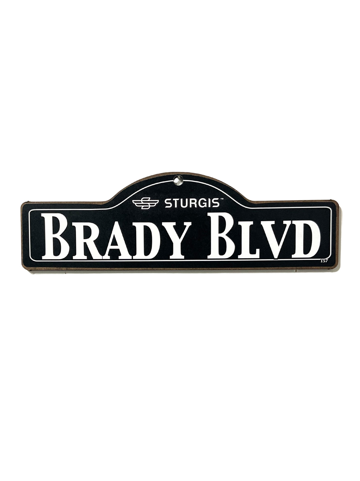Brady Sturgis wooden street name sign with white lettering on black