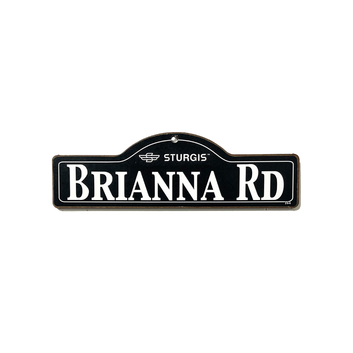 Brianna Sturgis wooden street name sign with white lettering on black