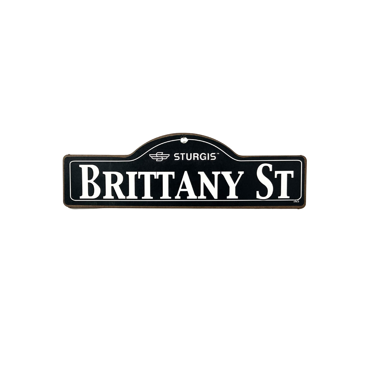 Brittany Sturgis wooden street name sign with white lettering on black