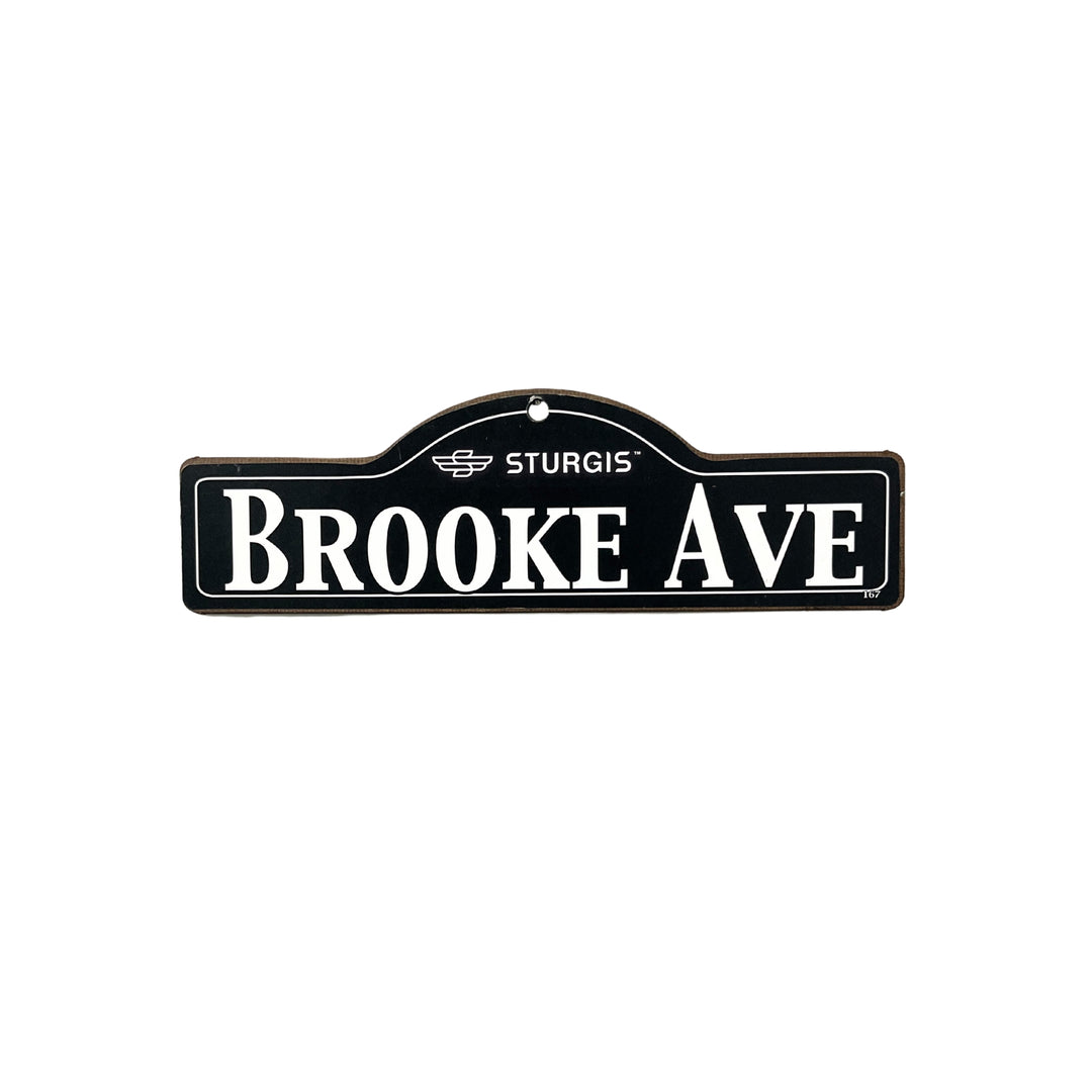 Brooke Sturgis wooden street name sign with white lettering on black