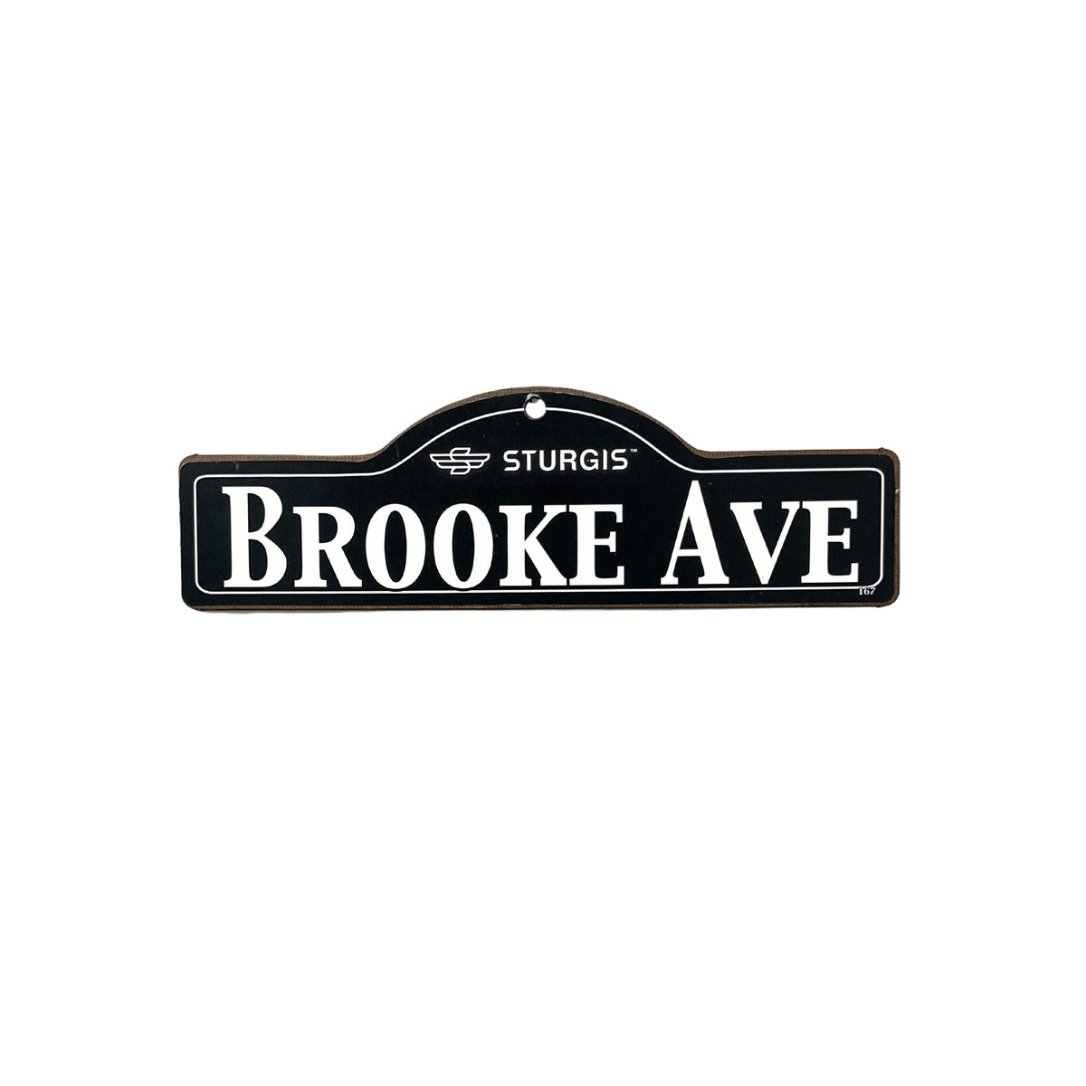 Brooke Sturgis wooden street name sign with white lettering on black