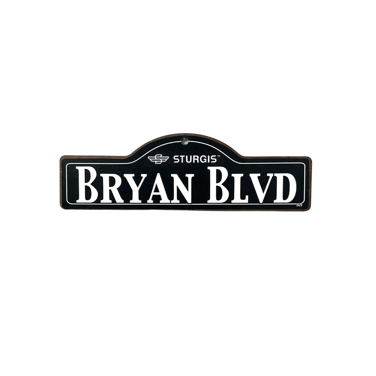 Bryan Sturgis wooden street name sign with white lettering on black