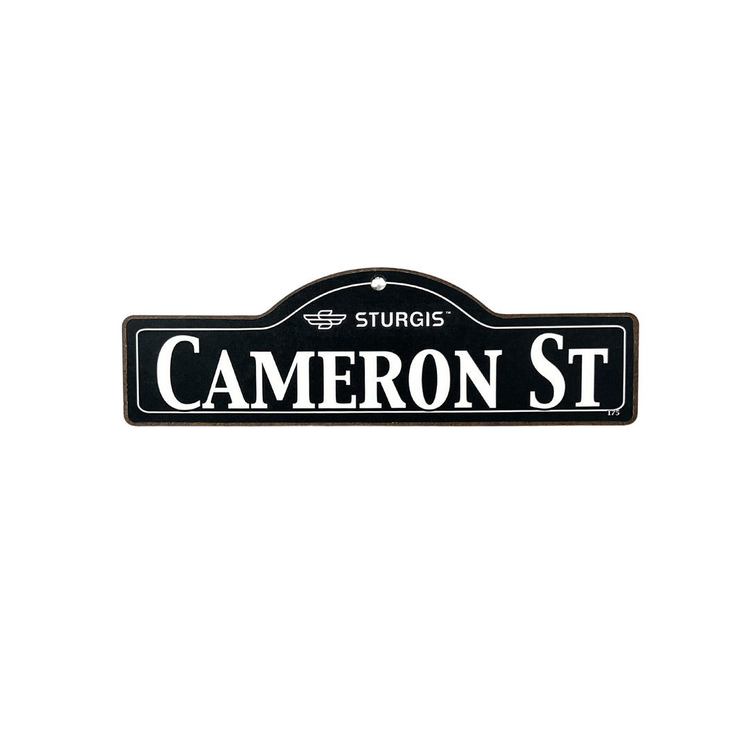 Cameron Sturgis wooden street name sign with white lettering on black