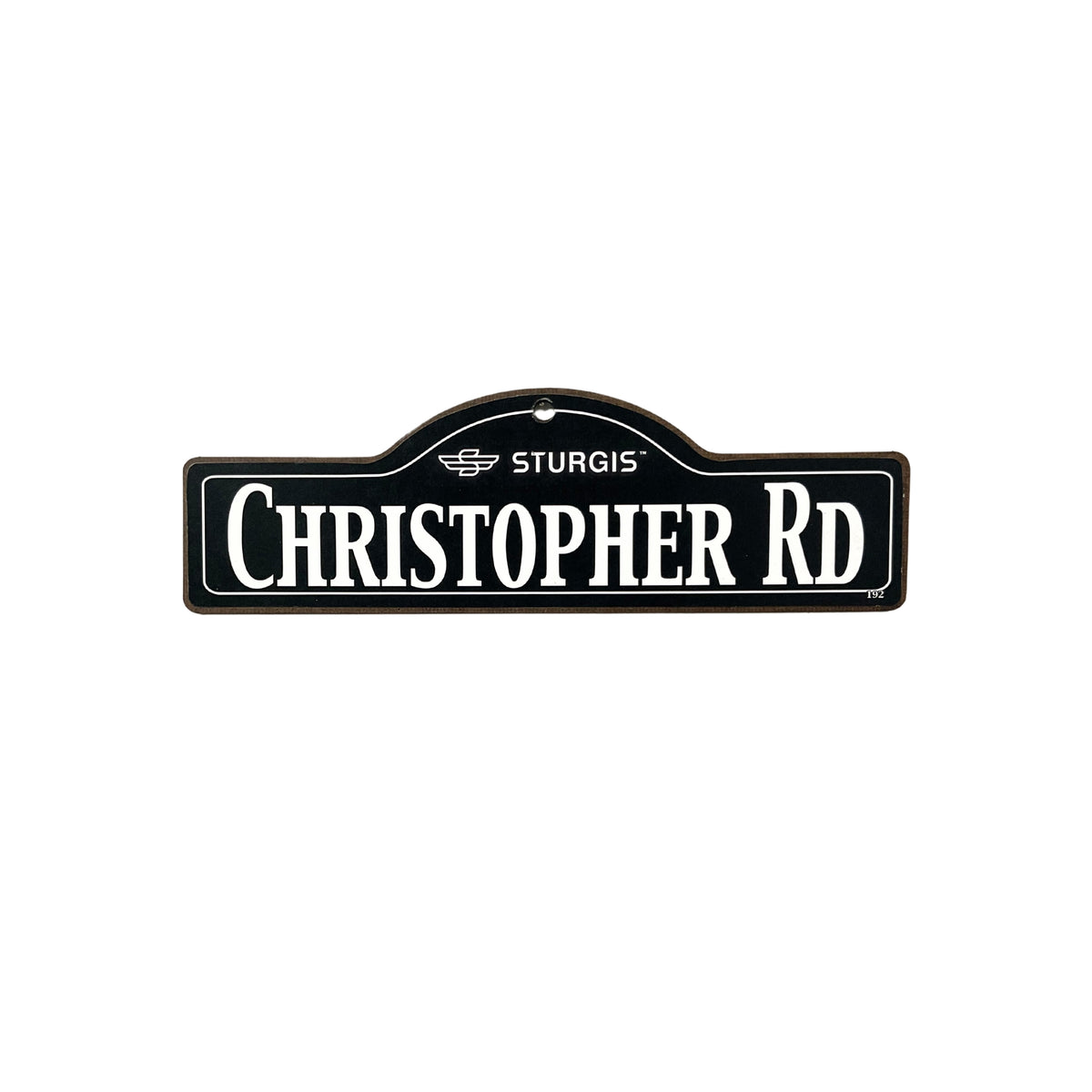 Christopher Sturgis wooden street name sign with white lettering on black