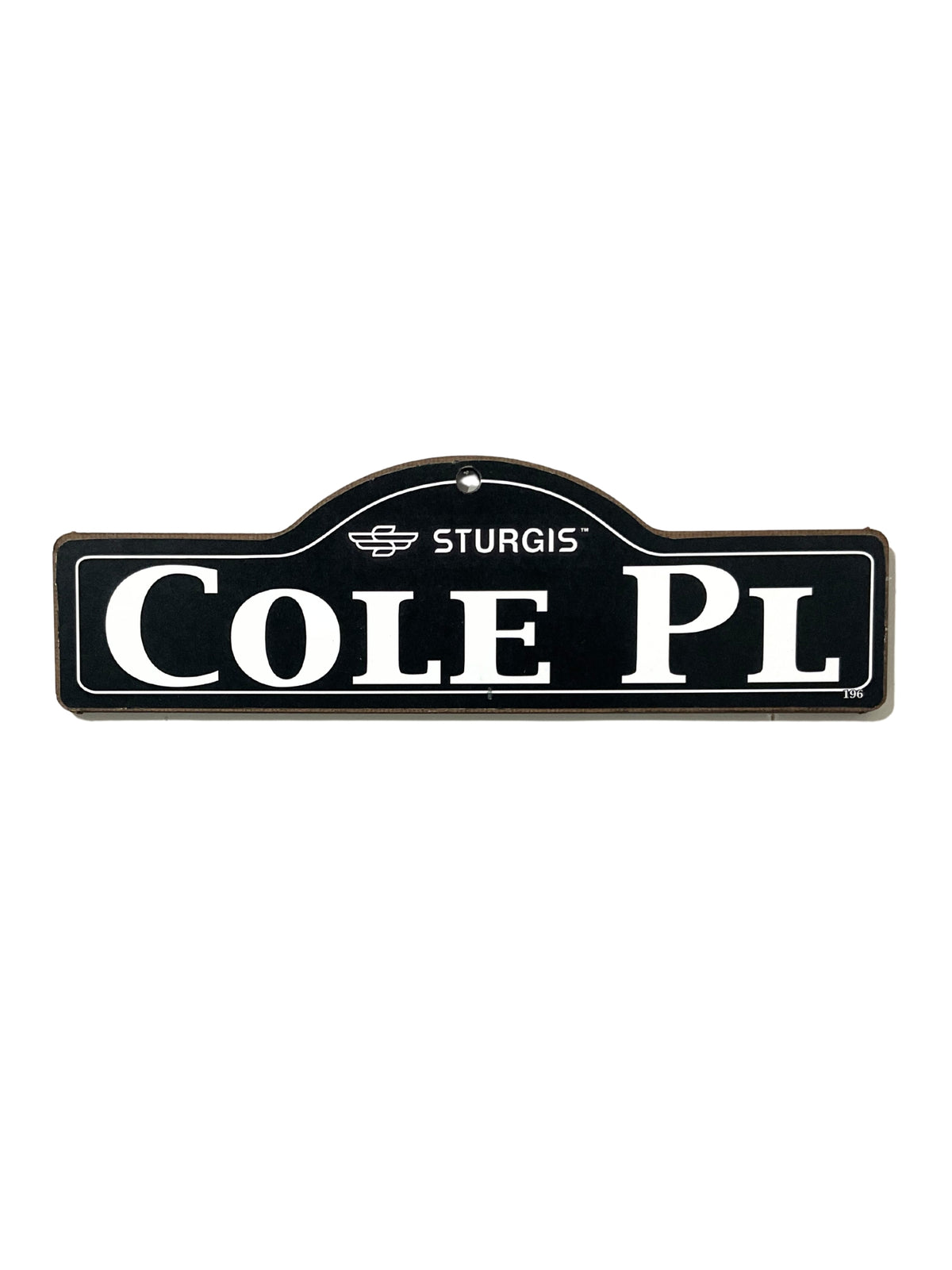 Cole Sturgis wooden street name sign with white lettering on black