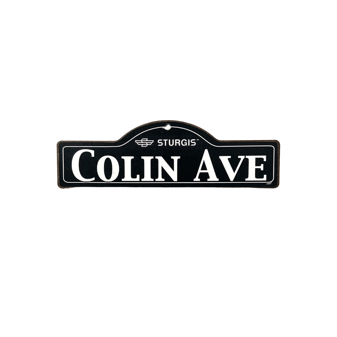 Colin Sturgis wooden street name sign with white lettering on black
