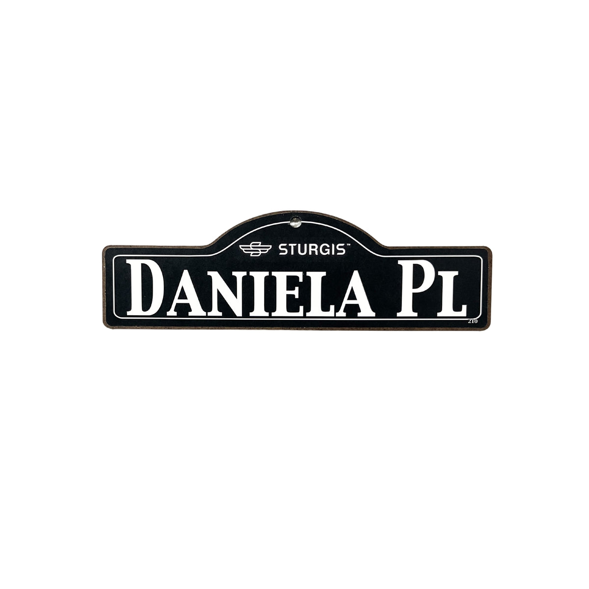 Daniela Sturgis wooden street name sign with white lettering on black