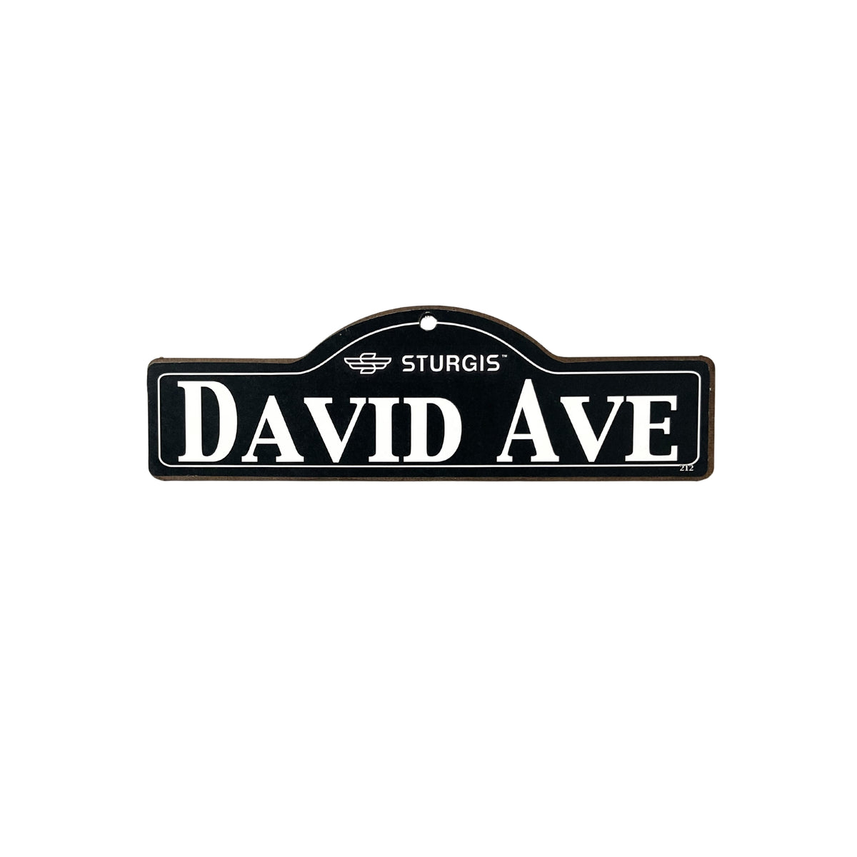 David Sturgis wooden street name sign with white lettering on black