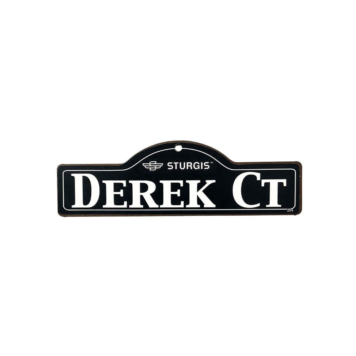 Derek Sturgis wooden street name sign with white lettering on black