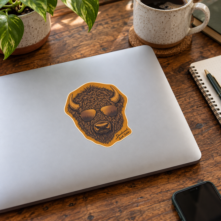 Deadwood Buffalo Aviator Sunglasses Sticker on a laptop — lifestyle mockup