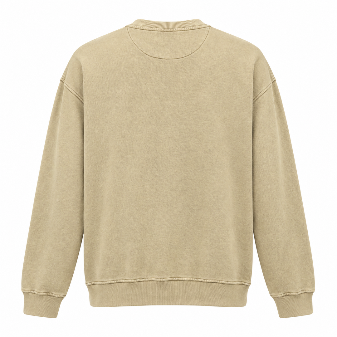Plain Washed Dust beige back of Black Hills Bigfoot crewneck